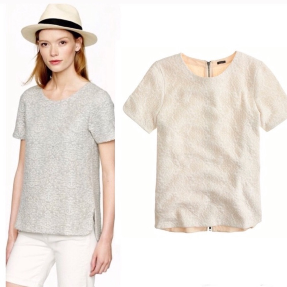 J. CREW Short Sleeve Jacquard Back Zip Sweater Top